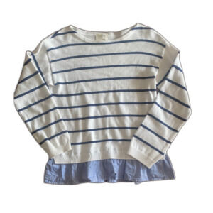 Crewcuts White & Navy Ruffle Hem Striped Sweater Girls' 14